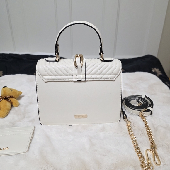 Aldo Special Edition Set Cream Handbag With Bear Charm, Card Holder, Strap - Picture 8 of 14